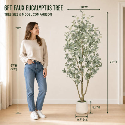 6FT Faux Eucalyptus Tree with White Exquisite Planter
