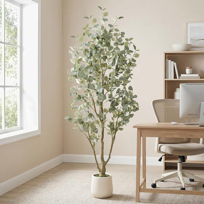 6FT Faux Eucalyptus Tree with White Exquisite Planter