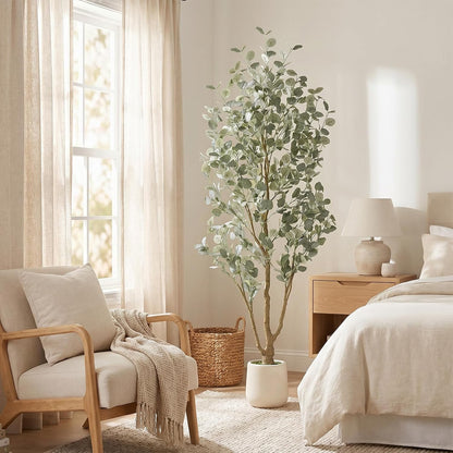 6FT Faux Eucalyptus Tree with White Exquisite Planter