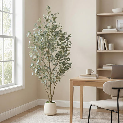 6FT Faux Eucalyptus Tree with White Exquisite Planter