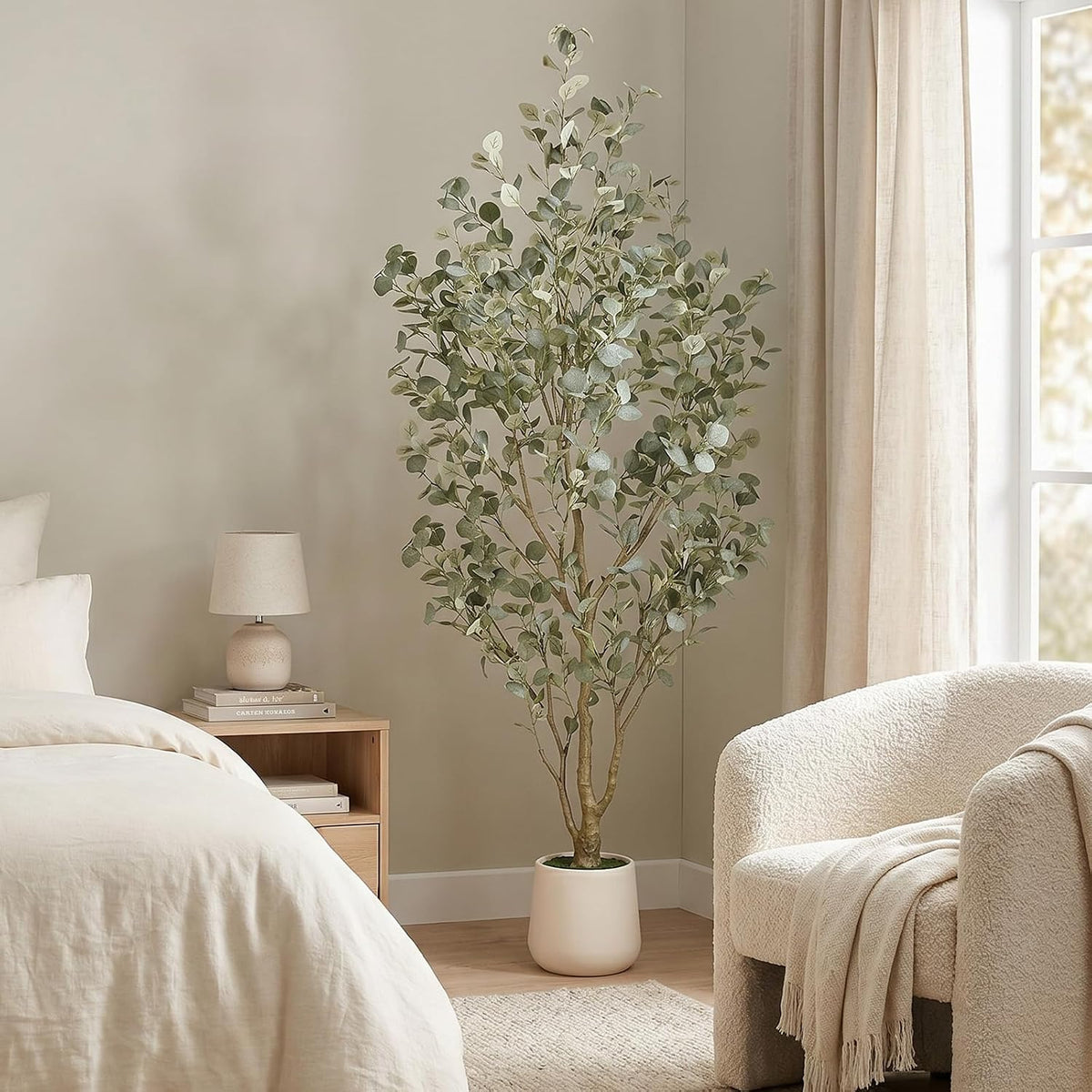 6FT Faux Eucalyptus Tree with White Exquisite Planter