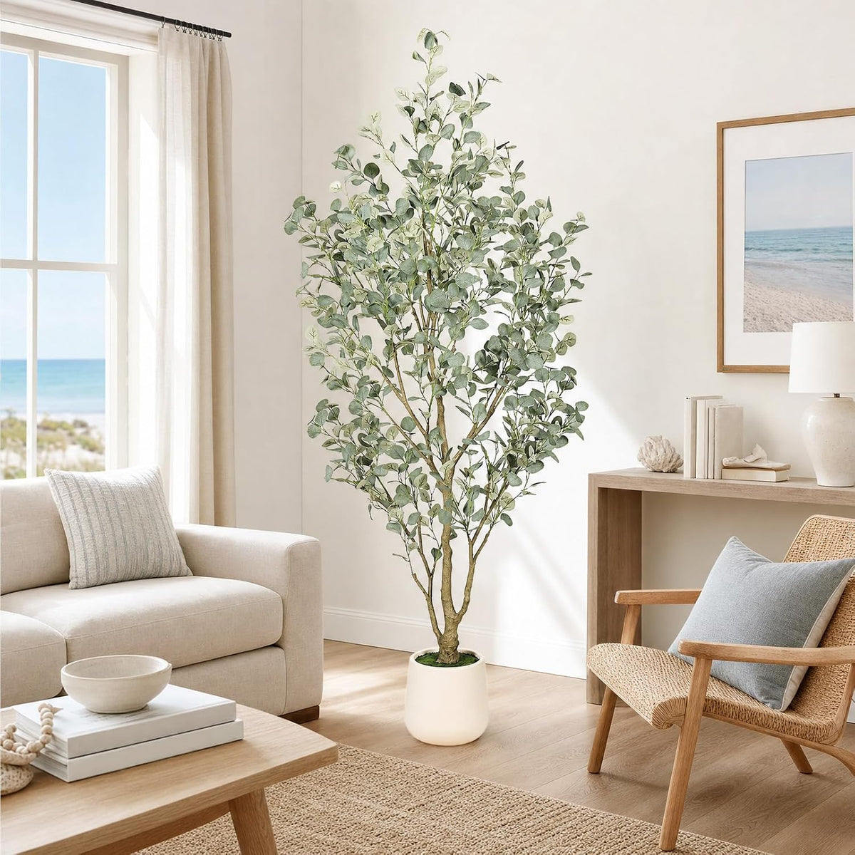 6FT Faux Eucalyptus Tree with White Exquisite Planter