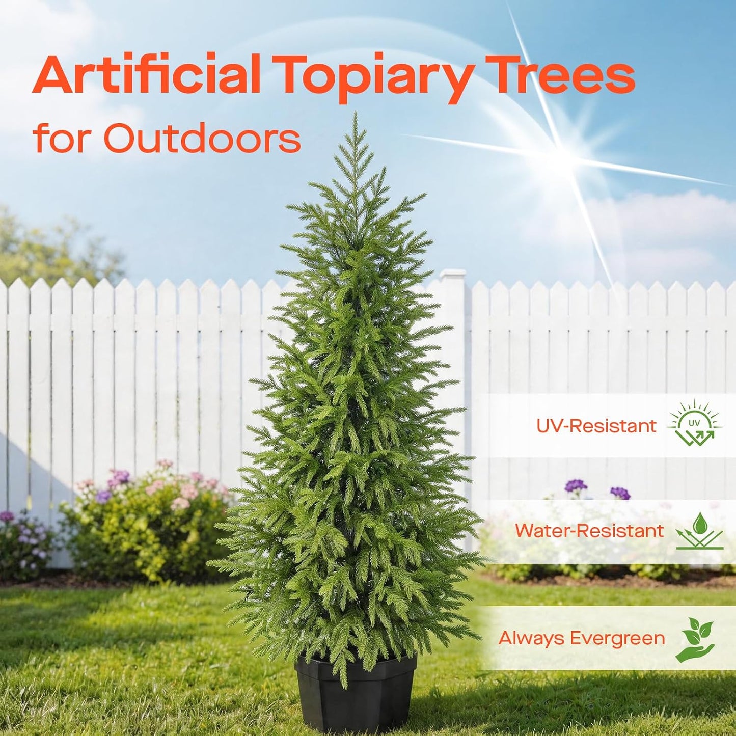 4FT Lighted Artificial Norfolk Pine Tree Outdoor with Lights｜Artificial Topiary Outdoor Tree｜Realistic PE Artificial Outdoor Plants｜Artificial Norfolk Faux Plants Potted UV Resistant