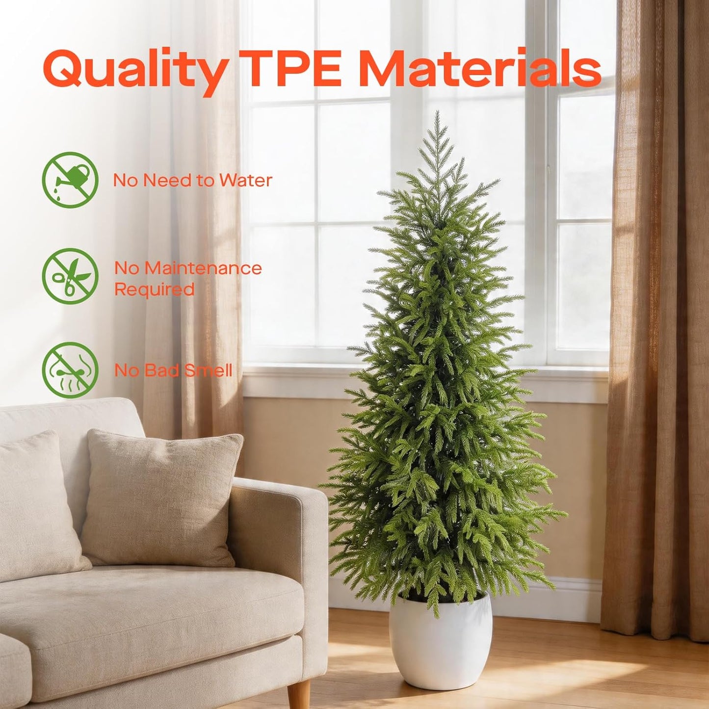 4FT Lighted Artificial Norfolk Pine Tree Outdoor with Lights｜Artificial Topiary Outdoor Tree｜Realistic PE Artificial Outdoor Plants｜Artificial Norfolk Faux Plants Potted UV Resistant
