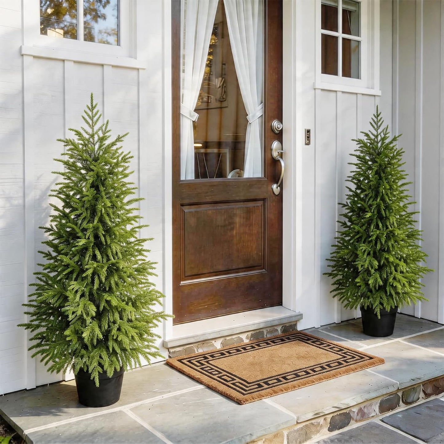 4FT Lighted Artificial Norfolk Pine Tree Outdoor with Lights｜Artificial Topiary Outdoor Tree｜Realistic PE Artificial Outdoor Plants｜Artificial Norfolk Faux Plants Potted UV Resistant