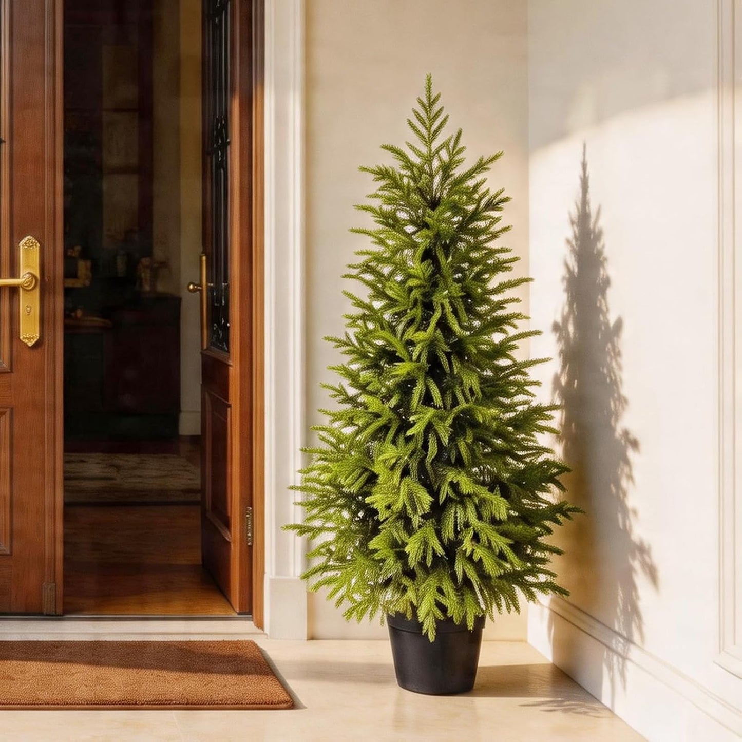 4FT Lighted Artificial Norfolk Pine Tree Outdoor with Lights｜Artificial Topiary Outdoor Tree｜Realistic PE Artificial Outdoor Plants｜Artificial Norfolk Faux Plants Potted UV Resistant