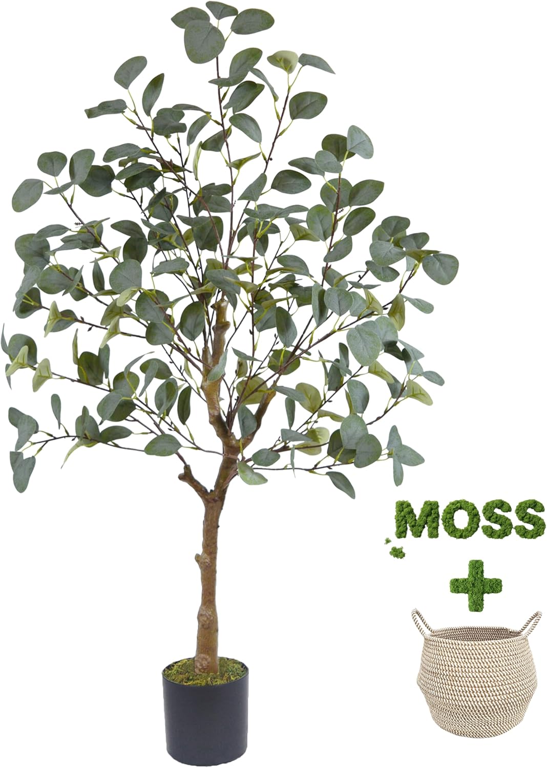 Artificial Eucalyptus Tree 8ft Fake Plant with Woven Basket | 96” Silk Leaves Faux Plant, Large Artificial Eucalyptus Trees for Home Office Livingroom Floor Decor Indoor Outdoor