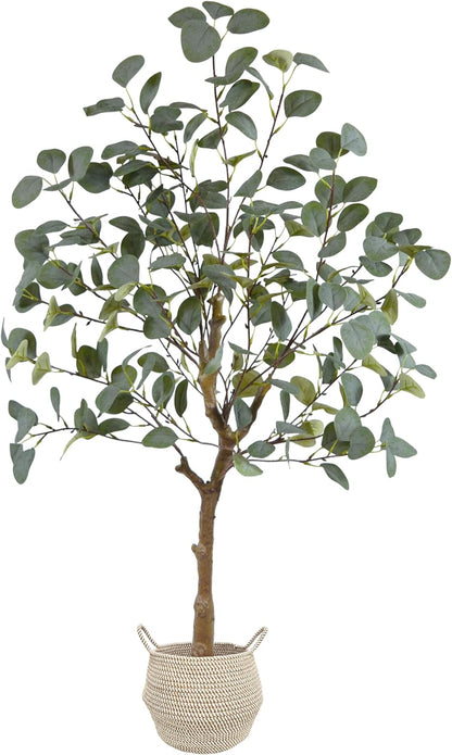 Artificial Eucalyptus Tree 8ft Fake Plant with Woven Basket | 96” Silk Leaves Faux Plant, Large Artificial Eucalyptus Trees for Home Office Livingroom Floor Decor Indoor Outdoor