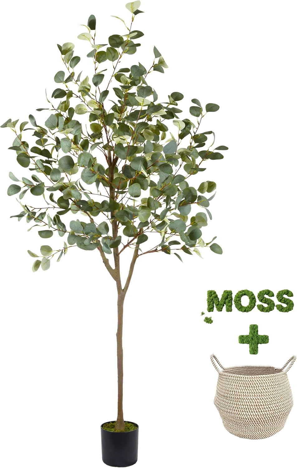 Artificial Eucalyptus Tree 8ft Fake Plant with Woven Basket | 96” Silk Leaves Faux Plant, Large Artificial Eucalyptus Trees for Home Office Livingroom Floor Decor Indoor Outdoor