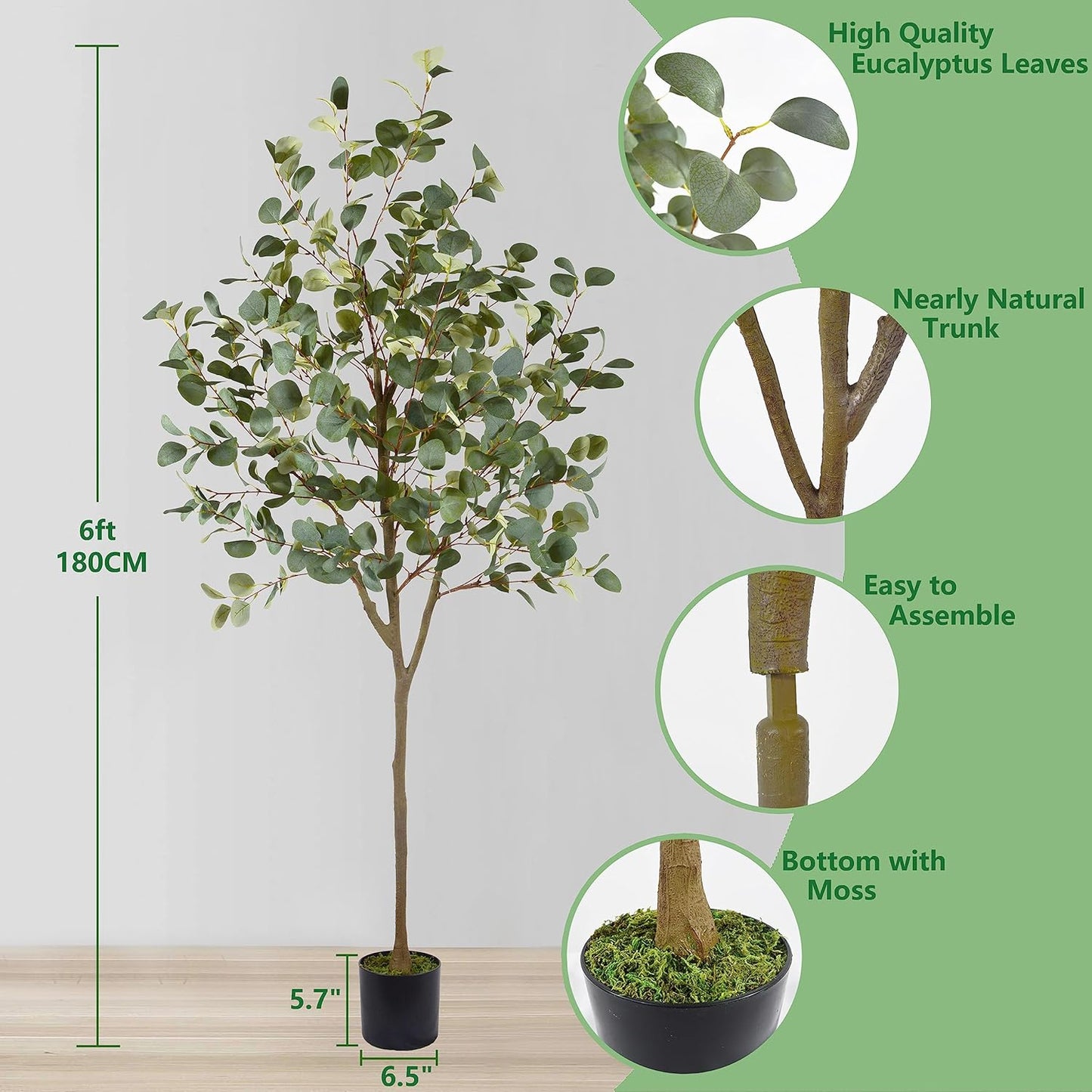 Artificial Eucalyptus Tree 8ft Fake Plant with Woven Basket | 96” Silk Leaves Faux Plant, Large Artificial Eucalyptus Trees for Home Office Livingroom Floor Decor Indoor Outdoor