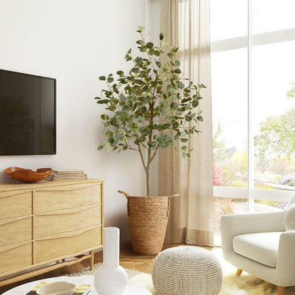 Artificial Eucalyptus Tree 8ft Fake Plant with Woven Basket | 96” Silk Leaves Faux Plant, Large Artificial Eucalyptus Trees for Home Office Livingroom Floor Decor Indoor Outdoor