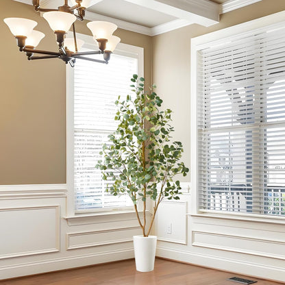 Artificial Eucalyptus Tree 8ft Fake Plant with Woven Basket | 96” Silk Leaves Faux Plant, Large Artificial Eucalyptus Trees for Home Office Livingroom Floor Decor Indoor Outdoor