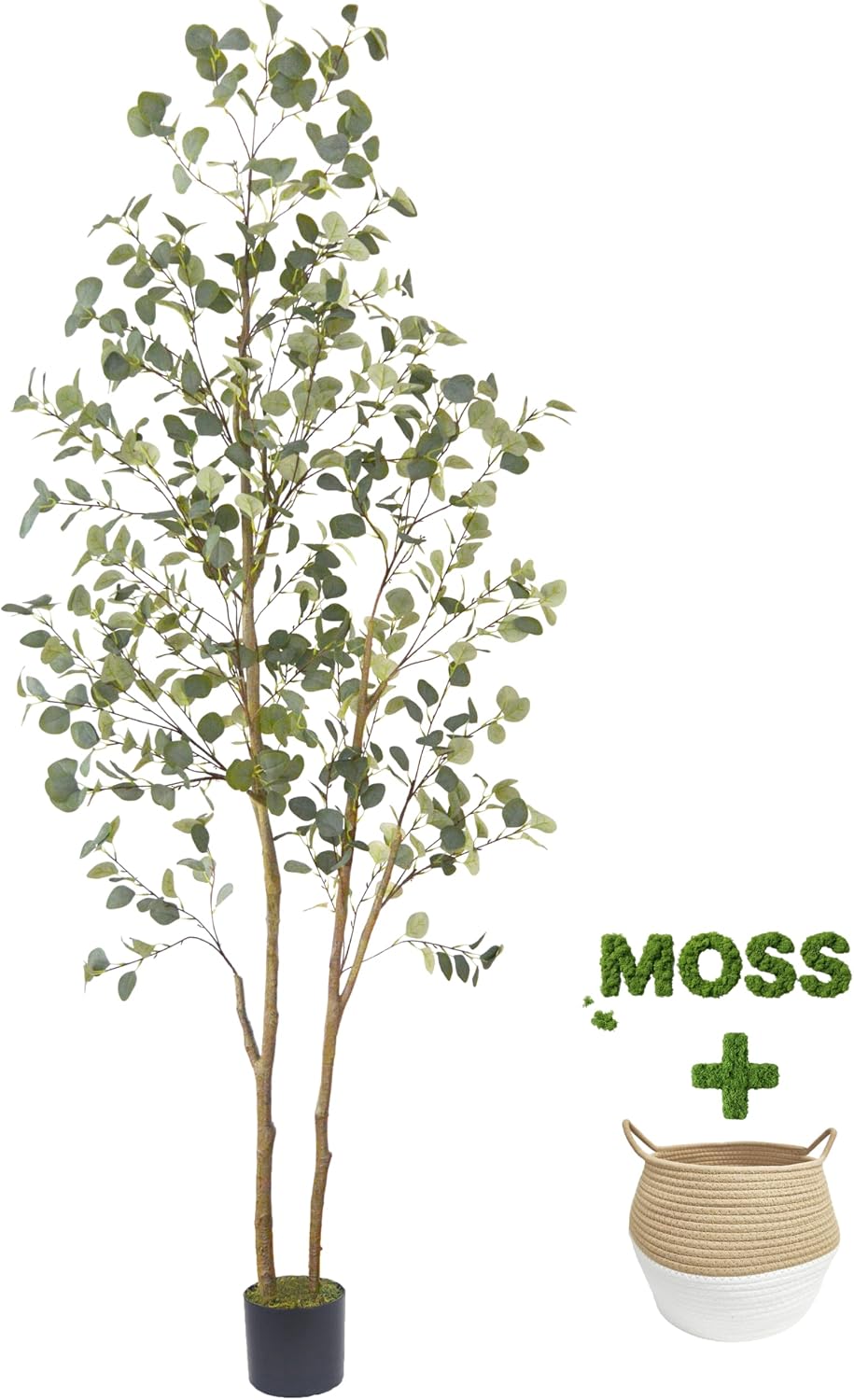 Artificial Eucalyptus Tree 8ft Fake Plant with Woven Basket | 96” Silk Leaves Faux Plant, Large Artificial Eucalyptus Trees for Home Office Livingroom Floor Decor Indoor Outdoor