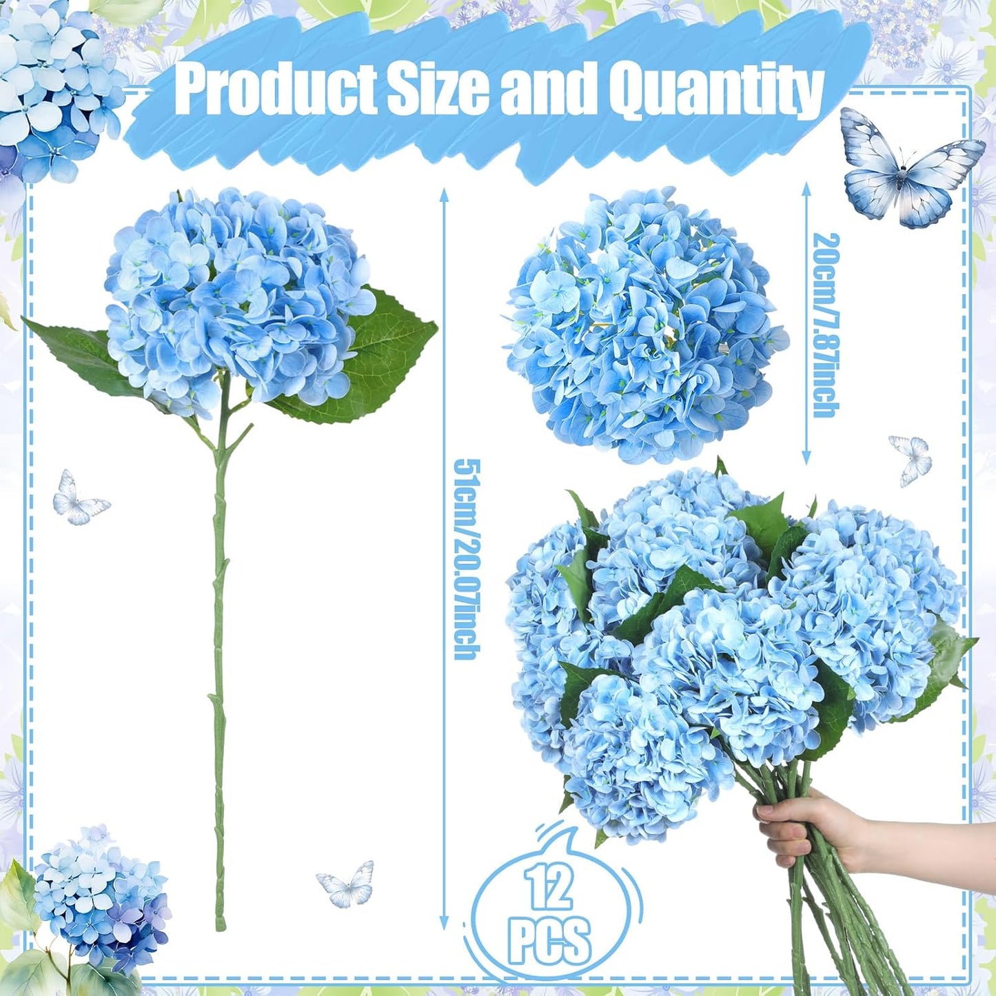 12 Pcs Hydrangea Artificial Flowers 20" Realistic Touch Faux Hydrangea Latex Flower Fake Hydrangeas with Stems for Vase Home Party Outdoor Wedding Centerpiece Bouquet(Orange)