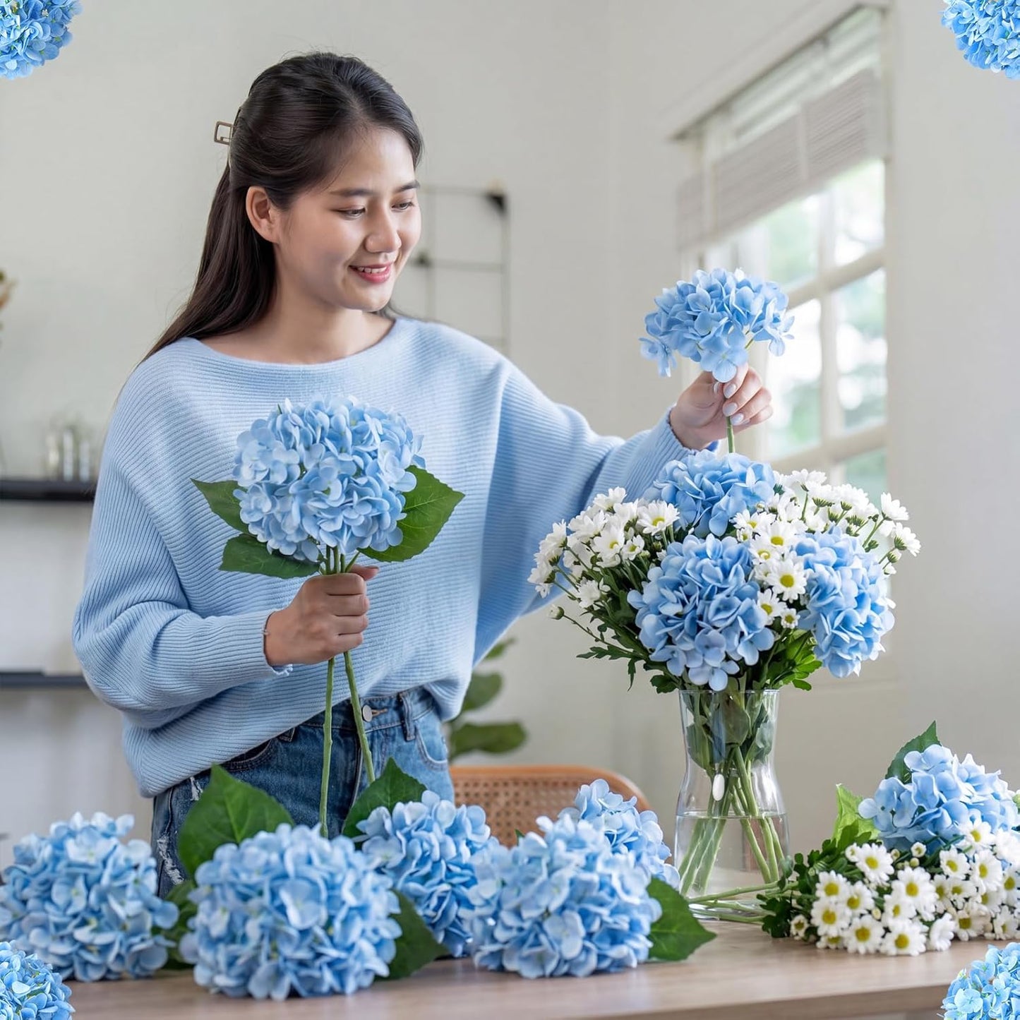 12 Pcs Hydrangea Artificial Flowers 20" Realistic Touch Faux Hydrangea Latex Flower Fake Hydrangeas with Stems for Vase Home Party Outdoor Wedding Centerpiece Bouquet(Orange)