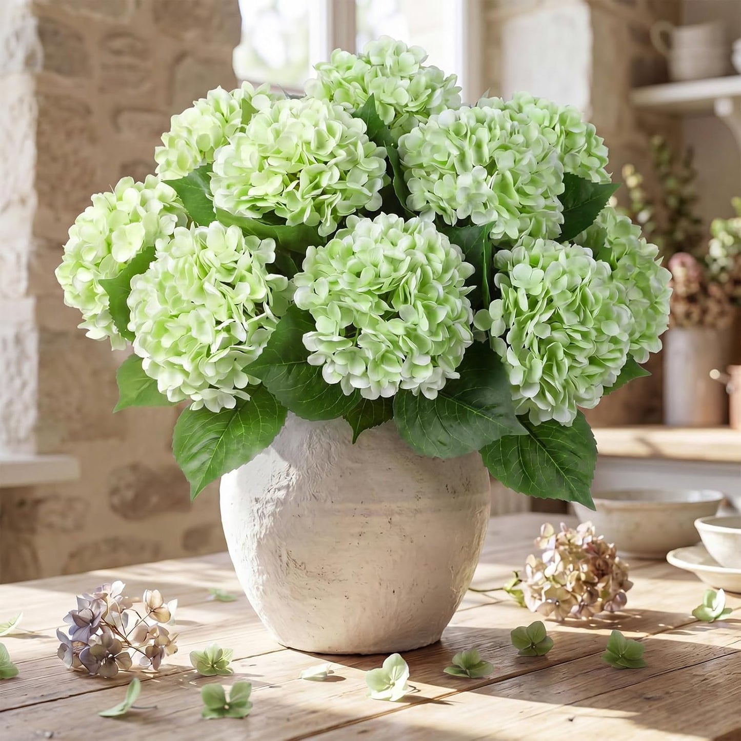 12 Pcs Hydrangea Artificial Flowers 20" Realistic Touch Faux Hydrangea Latex Flower Fake Hydrangeas with Stems for Vase Home Party Outdoor Wedding Centerpiece Bouquet(Orange)