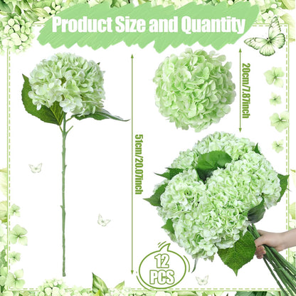 12 Pcs Hydrangea Artificial Flowers 20" Realistic Touch Faux Hydrangea Latex Flower Fake Hydrangeas with Stems for Vase Home Party Outdoor Wedding Centerpiece Bouquet(Orange)
