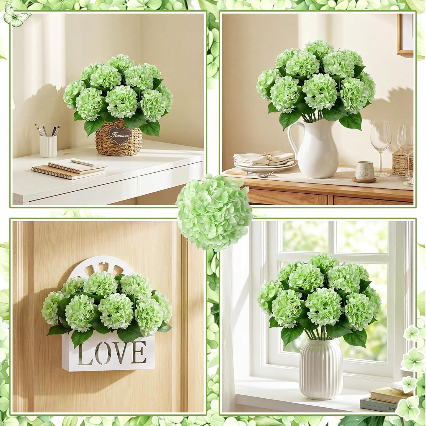 12 Pcs Hydrangea Artificial Flowers 20" Realistic Touch Faux Hydrangea Latex Flower Fake Hydrangeas with Stems for Vase Home Party Outdoor Wedding Centerpiece Bouquet(Orange)