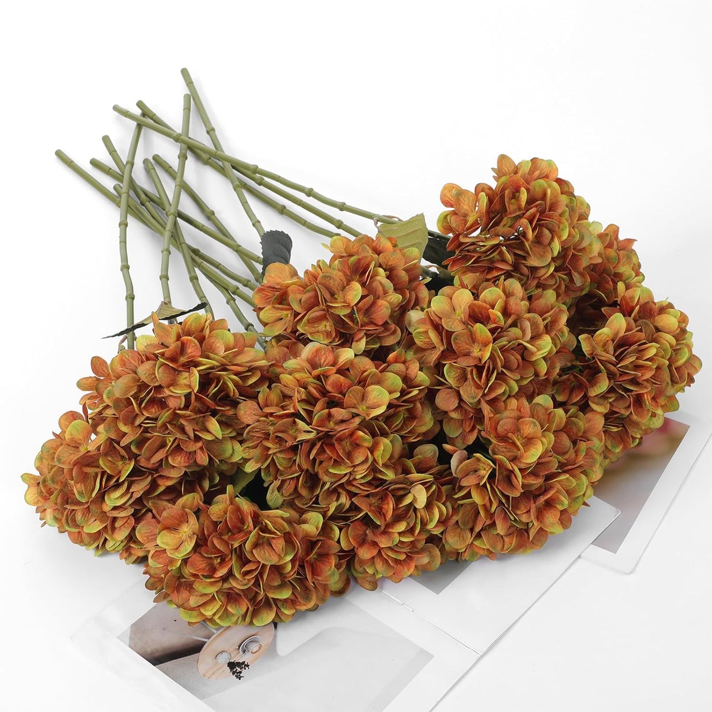 12 Pcs Hydrangea Artificial Flowers 20" Realistic Touch Faux Hydrangea Latex Flower Fake Hydrangeas with Stems for Vase Home Party Outdoor Wedding Centerpiece Bouquet(Orange)