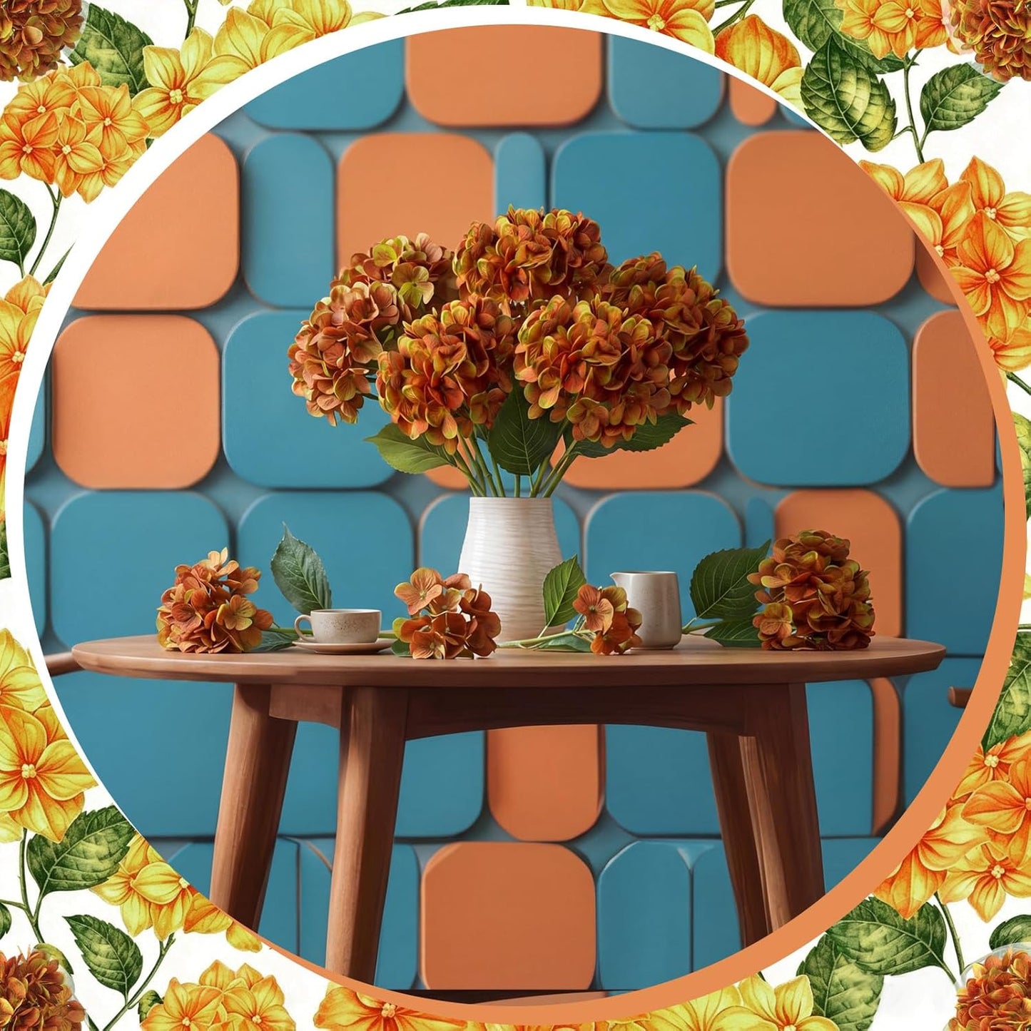 12 Pcs Hydrangea Artificial Flowers 20" Realistic Touch Faux Hydrangea Latex Flower Fake Hydrangeas with Stems for Vase Home Party Outdoor Wedding Centerpiece Bouquet(Orange)