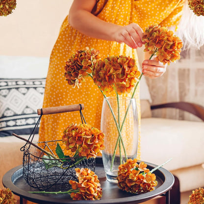 12 Pcs Hydrangea Artificial Flowers 20" Realistic Touch Faux Hydrangea Latex Flower Fake Hydrangeas with Stems for Vase Home Party Outdoor Wedding Centerpiece Bouquet(Orange)