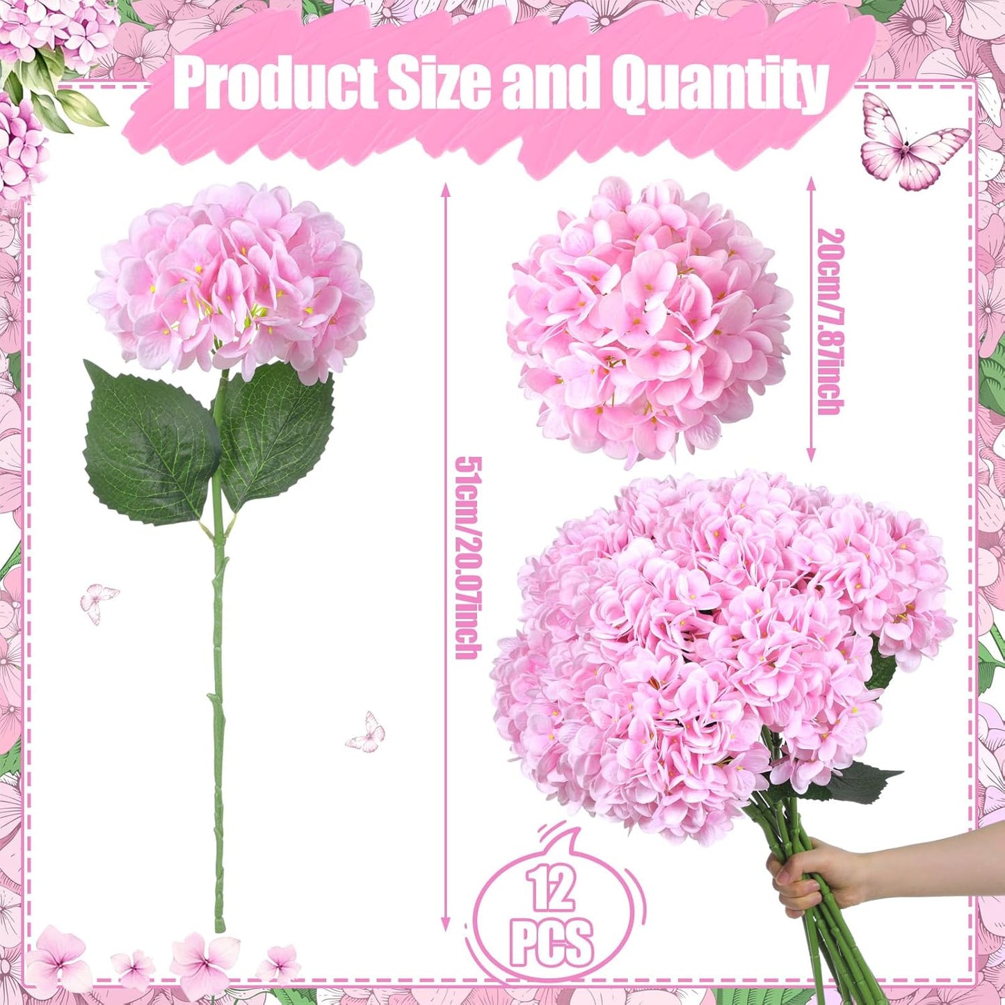12 Pcs Hydrangea Artificial Flowers 20" Realistic Touch Faux Hydrangea Latex Flower Fake Hydrangeas with Stems for Vase Home Party Outdoor Wedding Centerpiece Bouquet(Orange)
