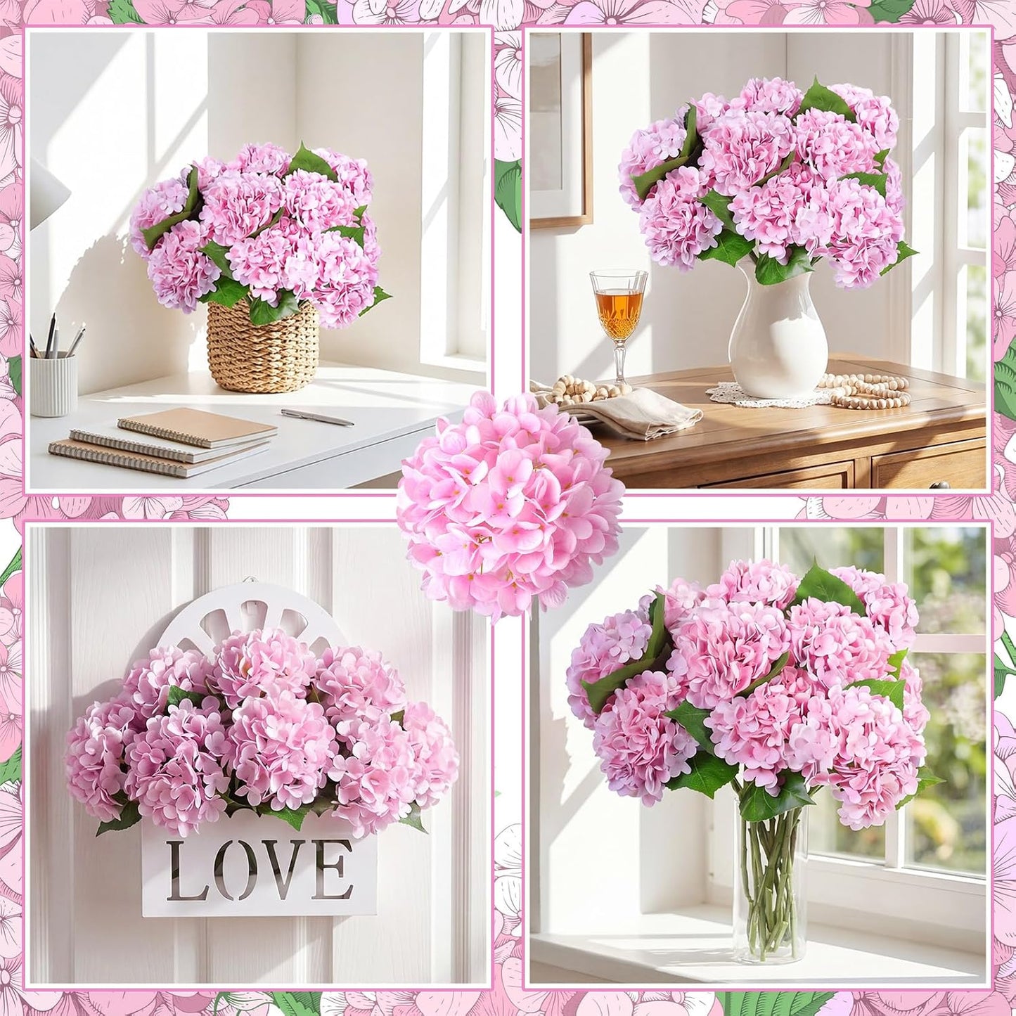 12 Pcs Hydrangea Artificial Flowers 20" Realistic Touch Faux Hydrangea Latex Flower Fake Hydrangeas with Stems for Vase Home Party Outdoor Wedding Centerpiece Bouquet(Orange)