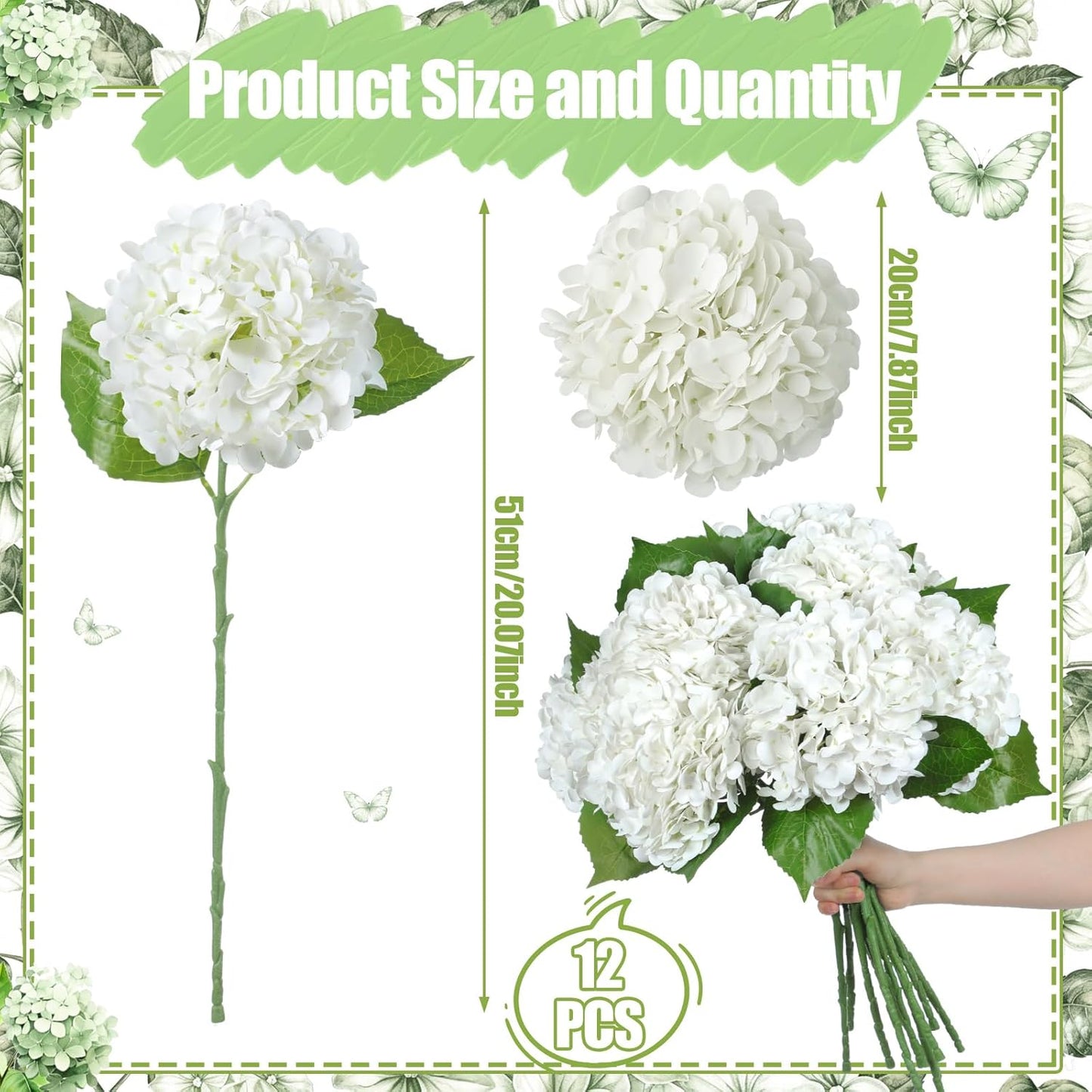 12 Pcs Hydrangea Artificial Flowers 20" Realistic Touch Faux Hydrangea Latex Flower Fake Hydrangeas with Stems for Vase Home Party Outdoor Wedding Centerpiece Bouquet(Orange)