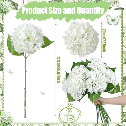 12 Pcs Hydrangea Artificial Flowers 20" Realistic Touch Faux Hydrangea Latex Flower Fake Hydrangeas with Stems for Vase Home Party Outdoor Wedding Centerpiece Bouquet(Orange)