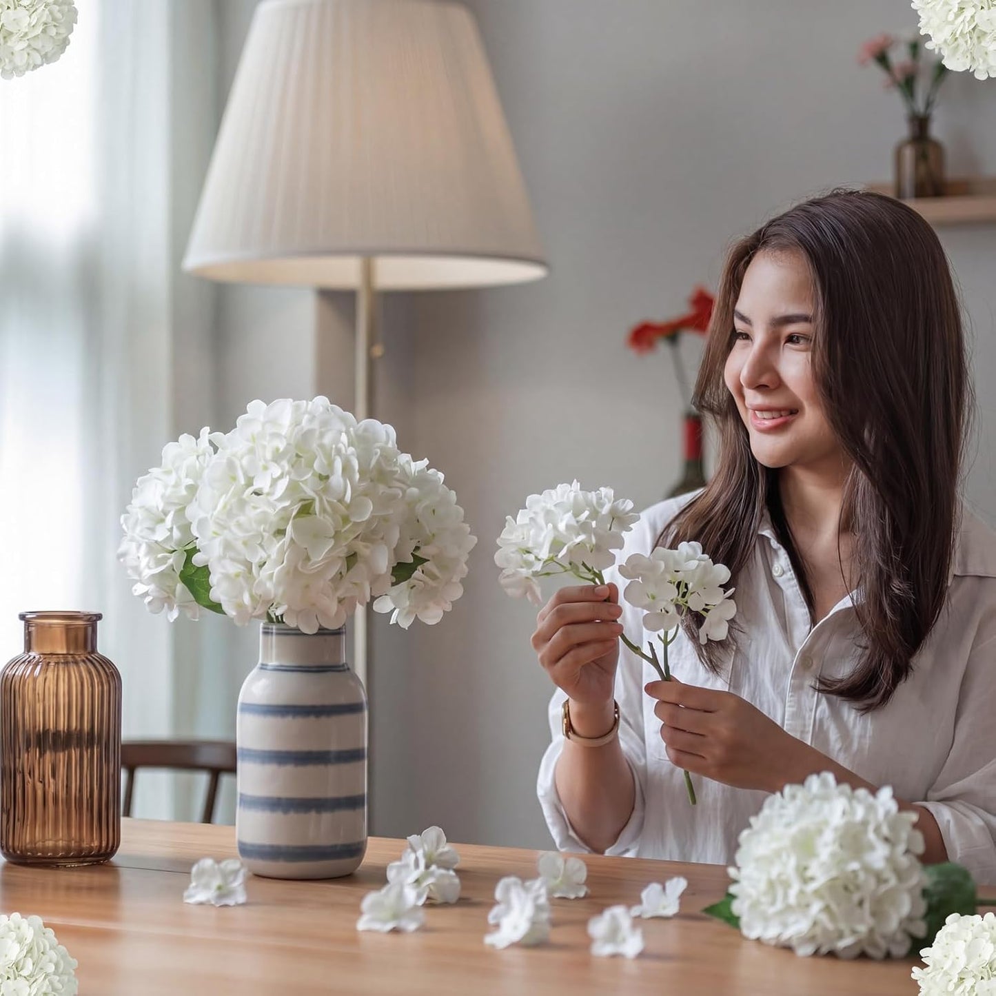 12 Pcs Hydrangea Artificial Flowers 20" Realistic Touch Faux Hydrangea Latex Flower Fake Hydrangeas with Stems for Vase Home Party Outdoor Wedding Centerpiece Bouquet(Orange)