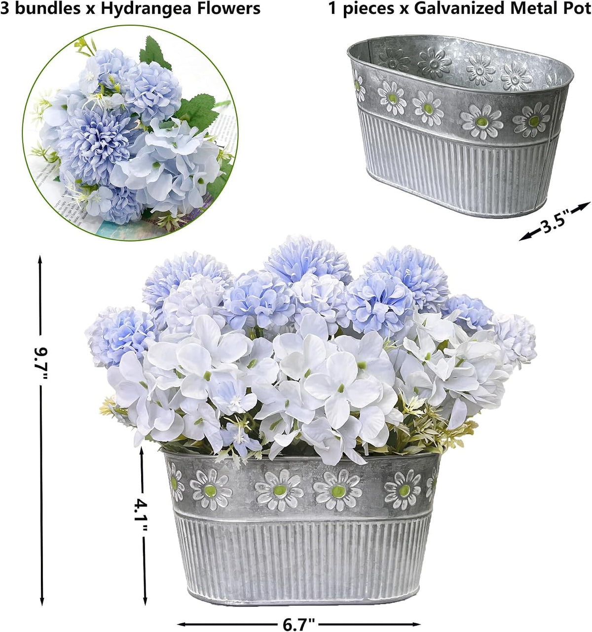 Artificial Hydrangea Potted Flower, Silk Flowers Arrangement for Table Centerpieces Décor, Flower Bouquet for Wedding Decoration, Blue