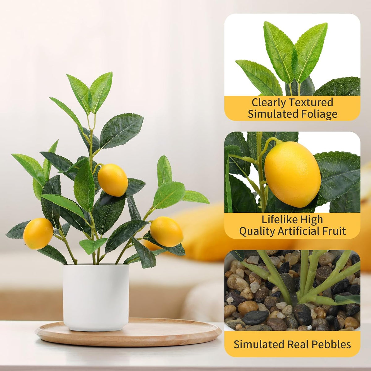 Artificial Yellow Lemons Plants Potted 14.5" Table Centerpiece