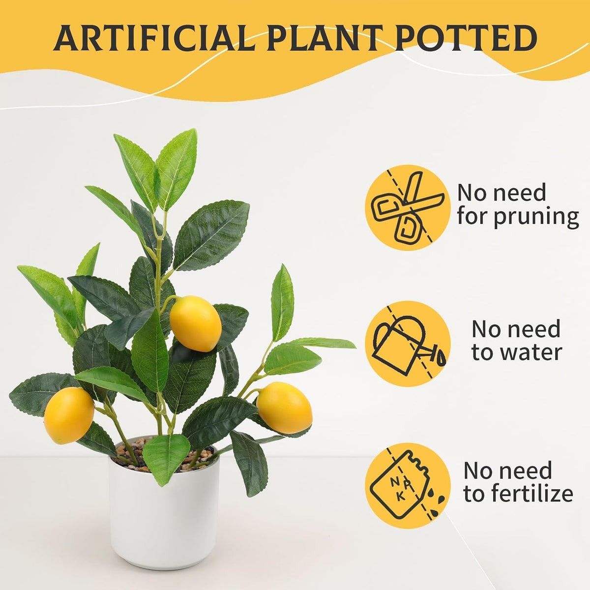 Artificial Yellow Lemons Plants Potted 14.5" Table Centerpiece