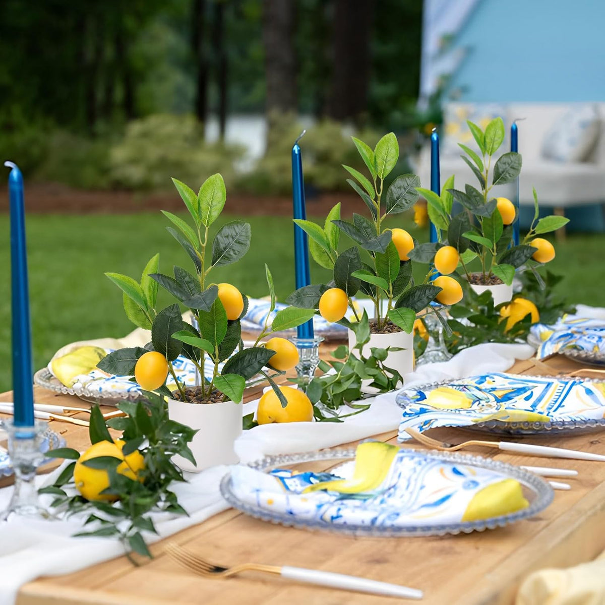 Artificial Yellow Lemons Plants Potted 14.5" Table Centerpiece