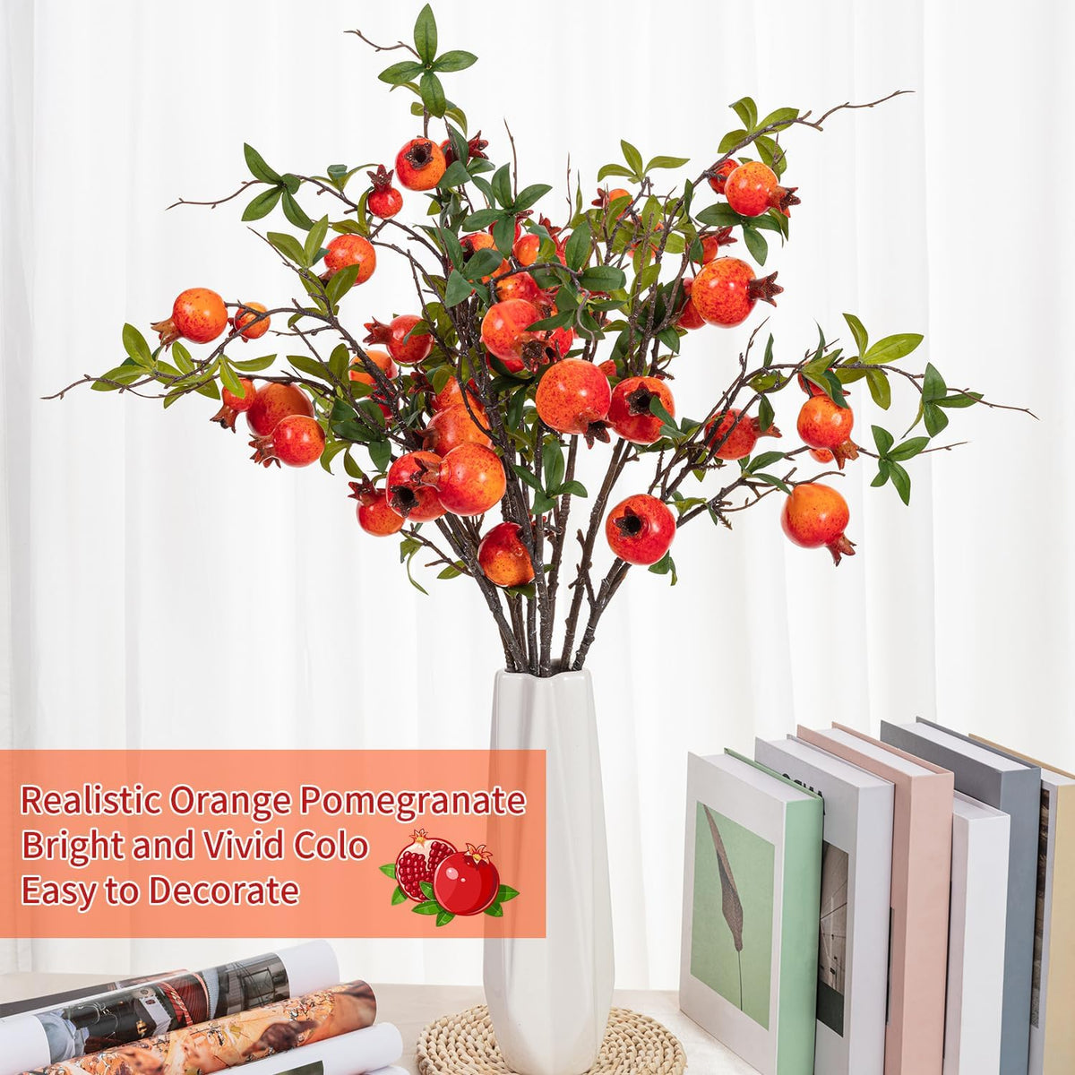 4Pcs 31.5 Inch Artificial Pomegranate Branches, Fake Fruit Branch