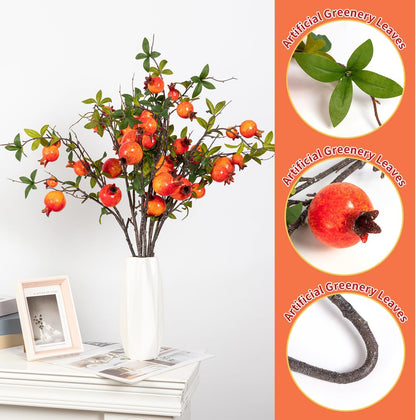 4Pcs 31.5 Inch Artificial Pomegranate Branches, Fake Fruit Branch