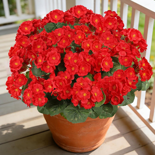 Artificial Geranium Flowers for Outdoors, 6 Bundles Realistic Silk Fake Geranium, No Fade Faux Plants for Hanging Baskets, Window Boxes, Pots - Porch, Patio, Balcony Decor(White)