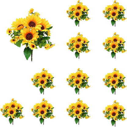 6 Pack Sunflower Artificial Flowers Artificial Sunflower Bouquets Silk Sunflowers with Stems fake sunflowers for Indoor Outdoor Sunflower Heads for Wedding Home Office Parties Summer Decoration