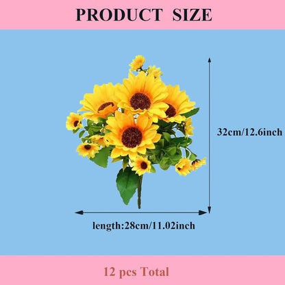 6 Pack Sunflower Artificial Flowers Artificial Sunflower Bouquets Silk Sunflowers with Stems fake sunflowers for Indoor Outdoor Sunflower Heads for Wedding Home Office Parties Summer Decoration