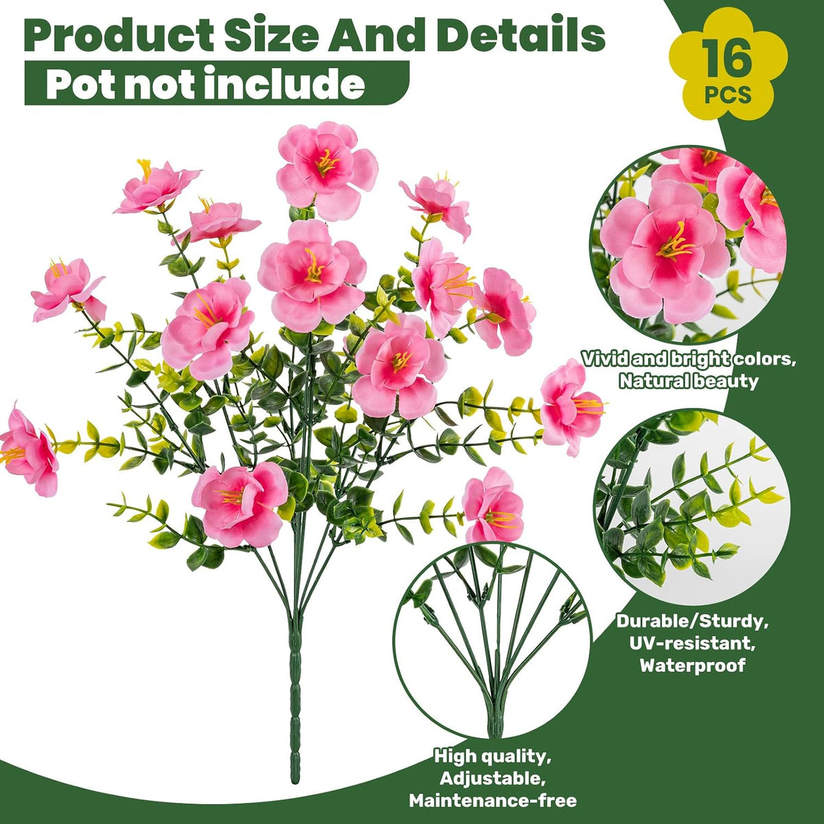 16 Bundles Realistic Artificial Camellia Flowers for Outdoor, UV Resistant Faux Lifelike Fake Flowers for Home Decor, Wedding, Centerpiece（Purple/Magenta/Rose Red/Pink）