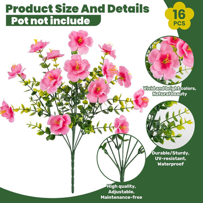 16 Bundles Realistic Artificial Camellia Flowers for Outdoor, UV Resistant Faux Lifelike Fake Flowers for Home Decor, Wedding, Centerpiece（Purple/Magenta/Rose Red/Pink）