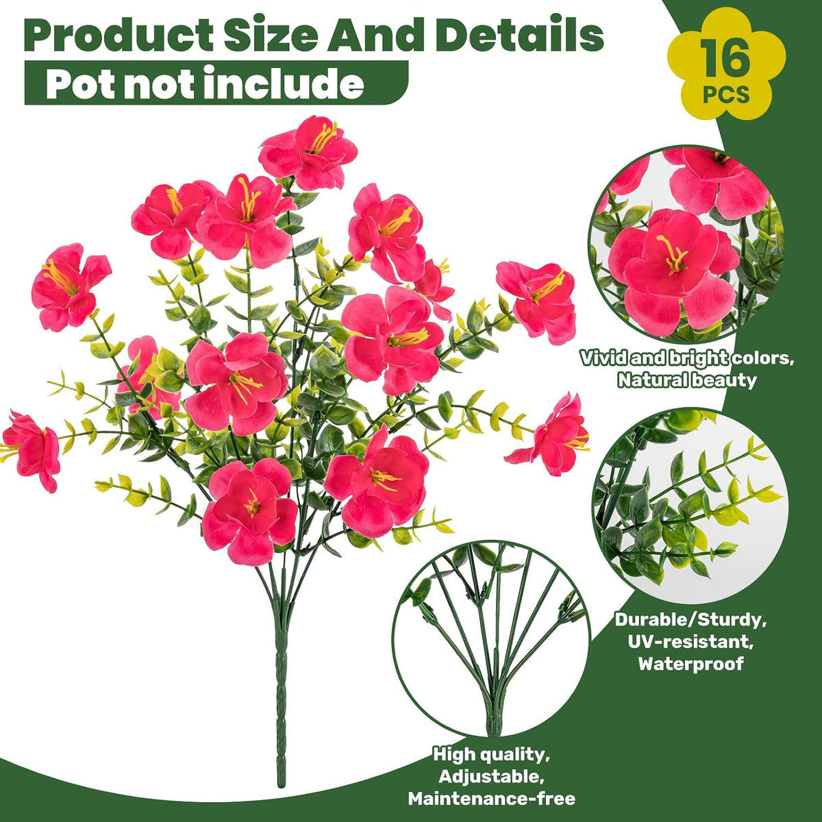 16 Bundles Realistic Artificial Camellia Flowers for Outdoor, UV Resistant Faux Lifelike Fake Flowers for Home Decor, Wedding, Centerpiece（Purple/Magenta/Rose Red/Pink）