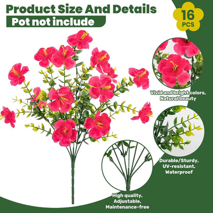 16 Bundles Realistic Artificial Camellia Flowers for Outdoor, UV Resistant Faux Lifelike Fake Flowers for Home Decor, Wedding, Centerpiece（Purple/Magenta/Rose Red/Pink）