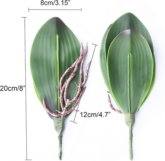 Orchid Leaves Artificial Phalaenopsis Stems Leaf Real Touch 8" 2pcs