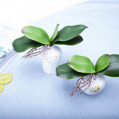 Orchid Leaves Artificial Phalaenopsis Stems Leaf Real Touch 8" 2pcs