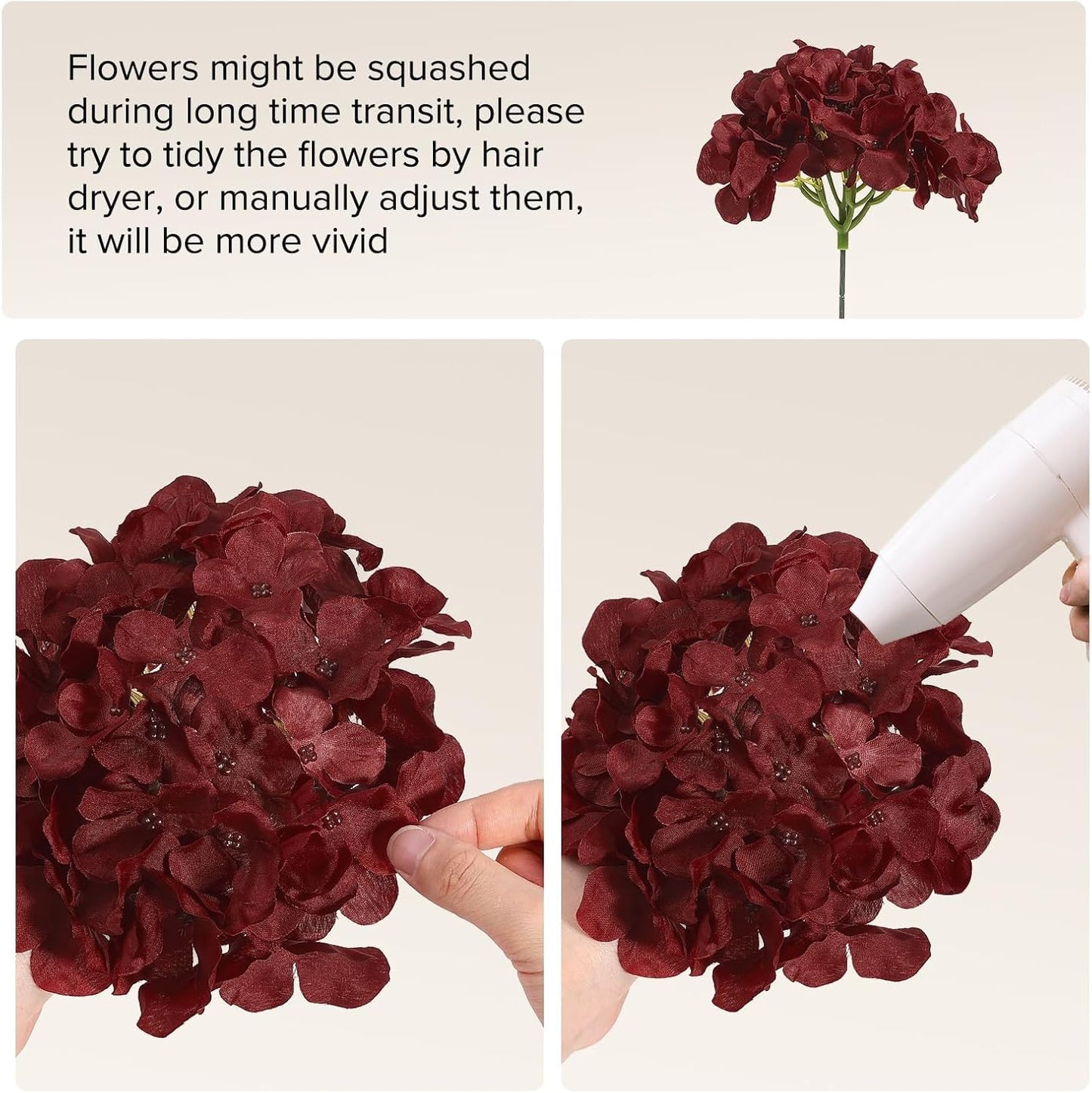 10PCS Hydrangea Artificial Flowers, Faux White Flowers for Wedding Centerpieces, DIY Bouquets, Bridal Shower, Floral Decor Home Decoration with Stems (VASE NOT Included)