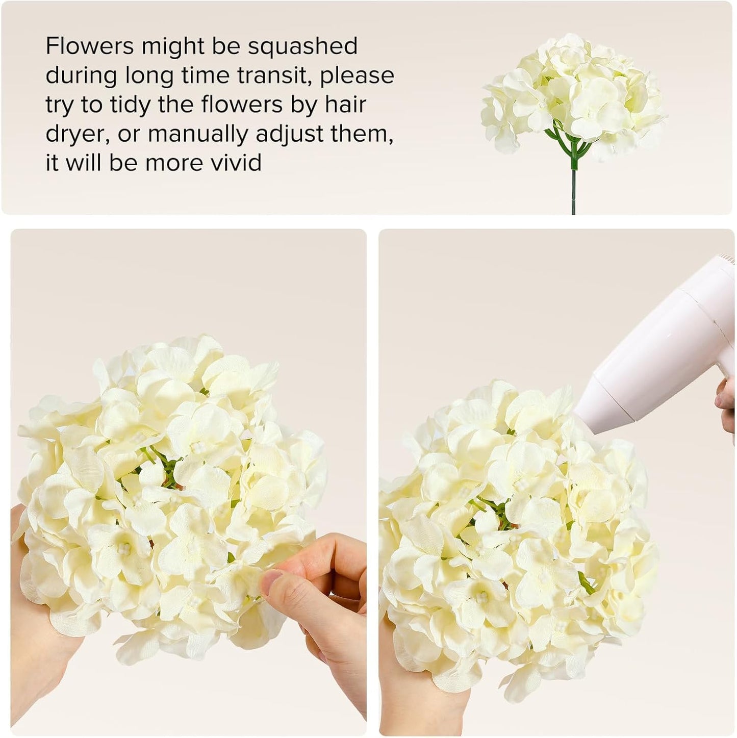 10PCS Hydrangea Artificial Flowers, Faux White Flowers for Wedding Centerpieces, DIY Bouquets, Bridal Shower, Floral Decor Home Decoration with Stems (VASE NOT Included)