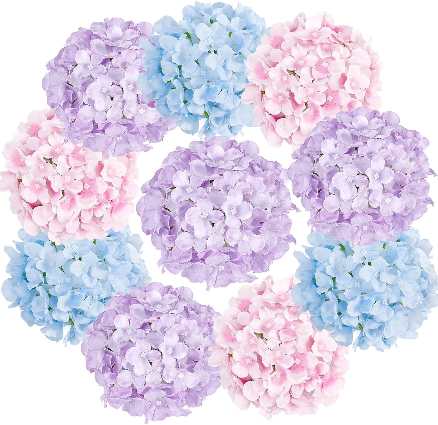 10PCS Hydrangea Artificial Flowers, Faux White Flowers for Wedding Centerpieces, DIY Bouquets, Bridal Shower, Floral Decor Home Decoration with Stems (VASE NOT Included)
