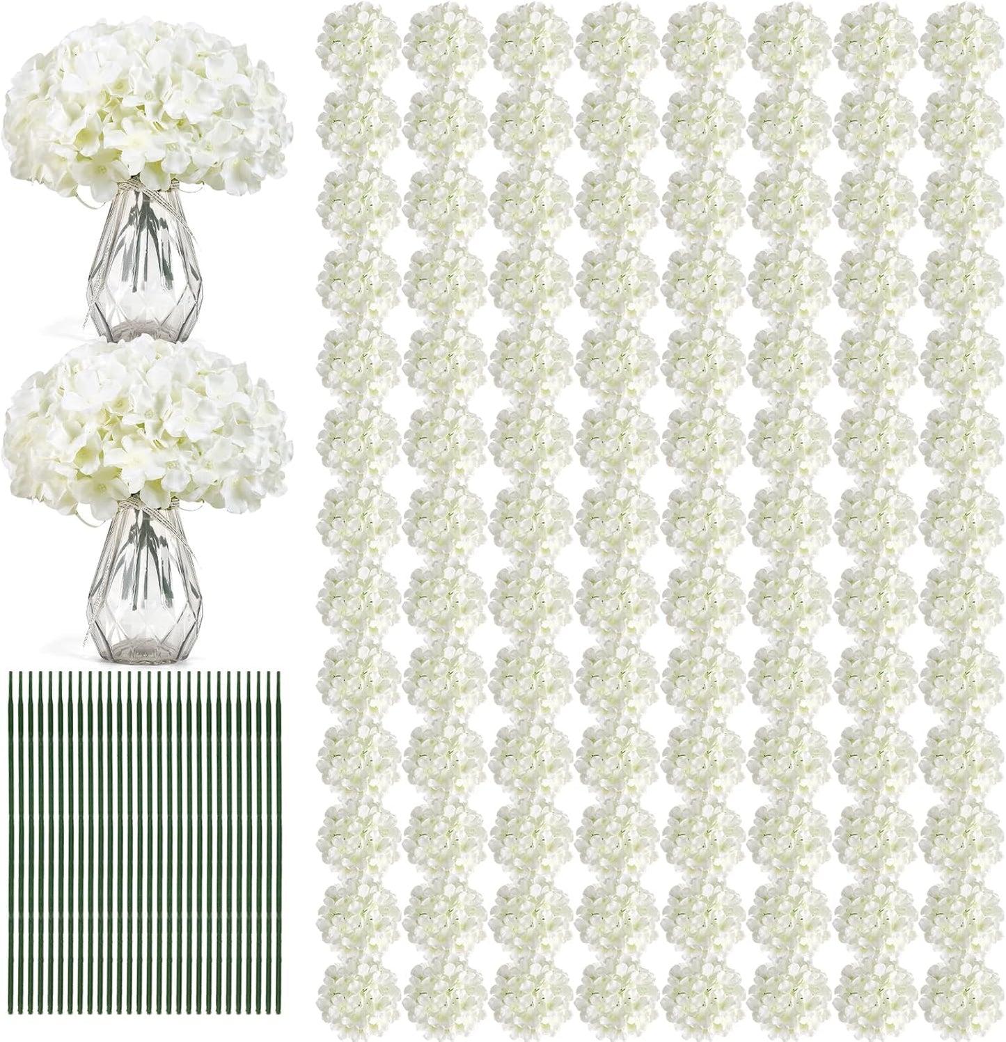 10PCS Hydrangea Artificial Flowers, Faux White Flowers for Wedding Centerpieces, DIY Bouquets, Bridal Shower, Floral Decor Home Decoration with Stems (VASE NOT Included)