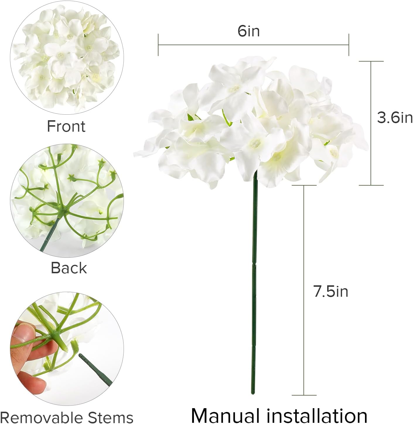 10PCS Hydrangea Artificial Flowers, Faux White Flowers for Wedding Centerpieces, DIY Bouquets, Bridal Shower, Floral Decor Home Decoration with Stems (VASE NOT Included)